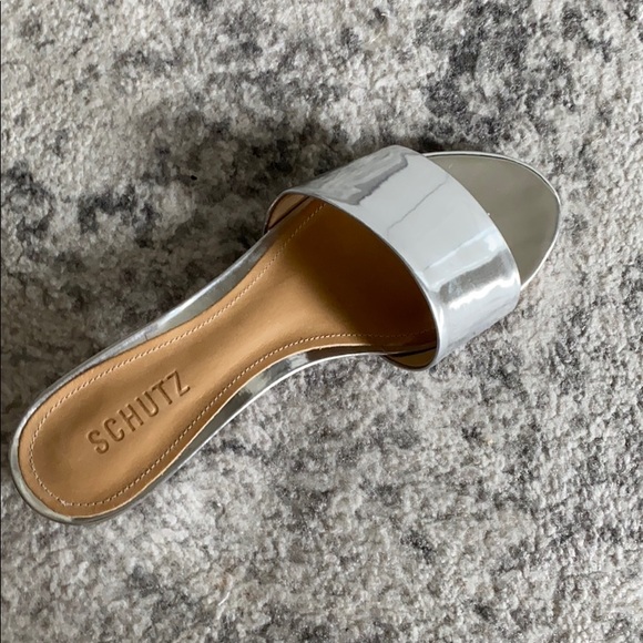 SCHUTZ ‘Elke’ Mirrored Slide Sandal Heel - Picture 3 of 10